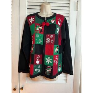Vintage Victoria Jones embroidered and beaded Christmas sweater M CUTE Zips